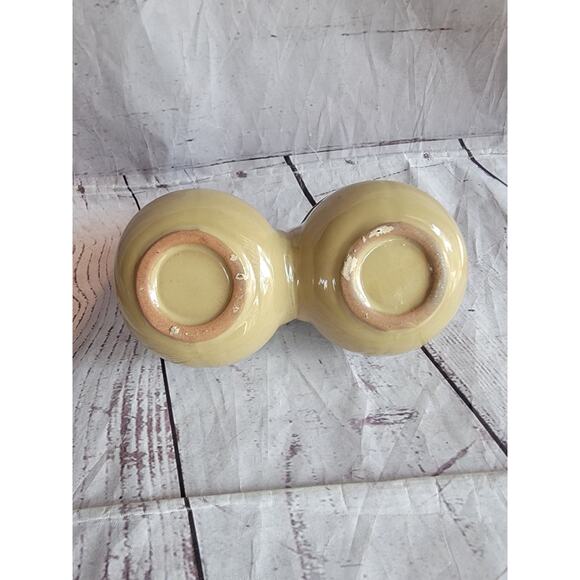 Vintage Brown Glazed Stoneware Double Condiment Dish with Lids - Picture 8 of 9